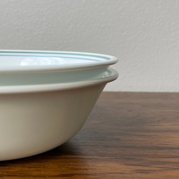 Corelle Vitrelle USA 2 Cereal Bowls Rosemarie Green Rim - Picture 5 of 9